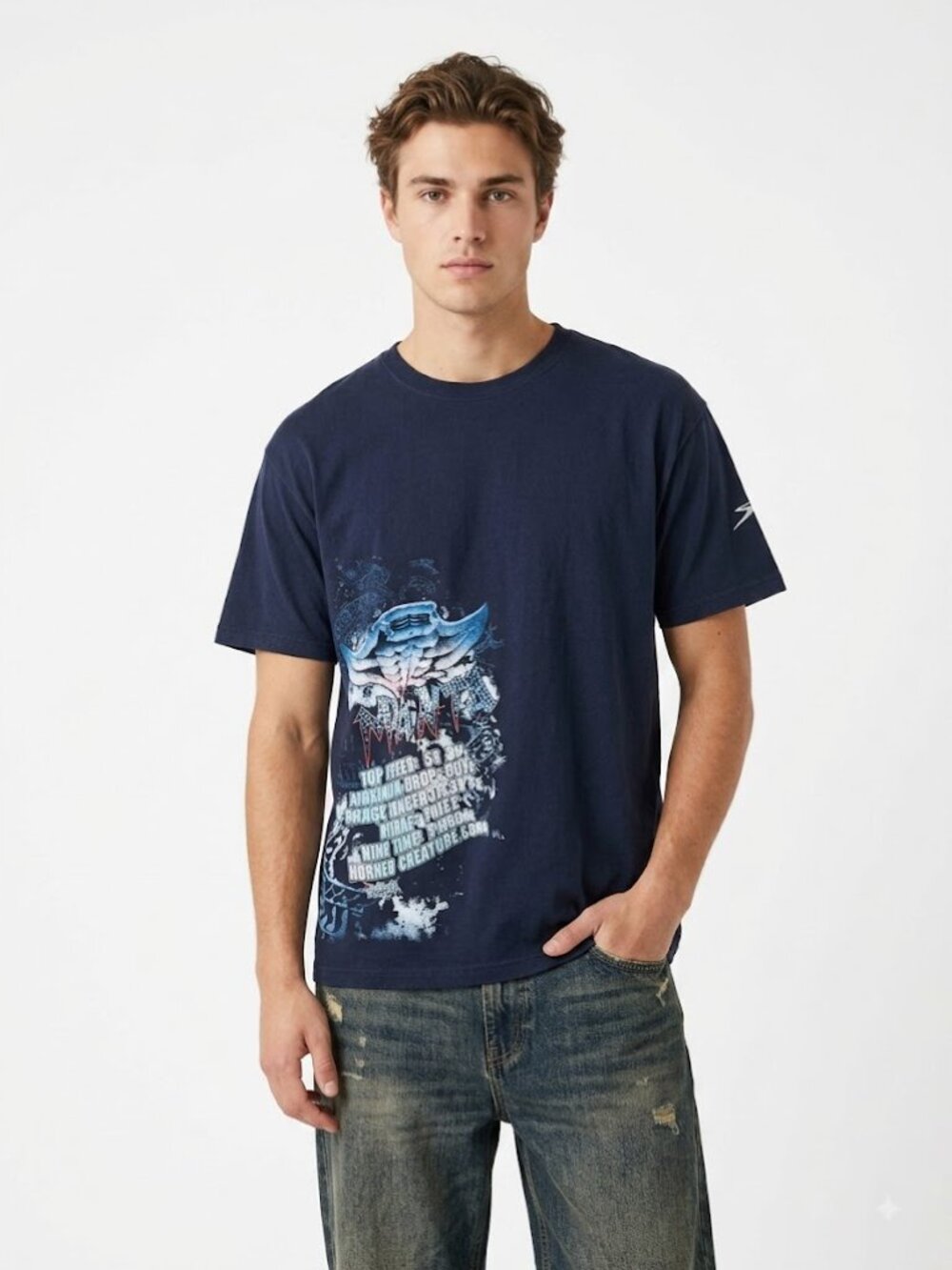 SeaWorld Men's Stingray Roller Coaster Graphic Tee Black Blue Short Sleeve Large